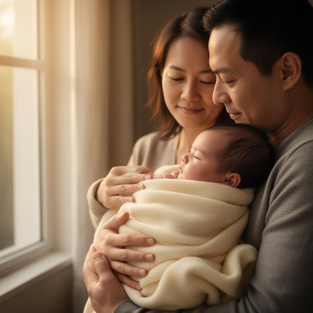 New parents holding their newborn